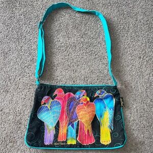 Laurel Burch colorful birds of paradise crossbody bag